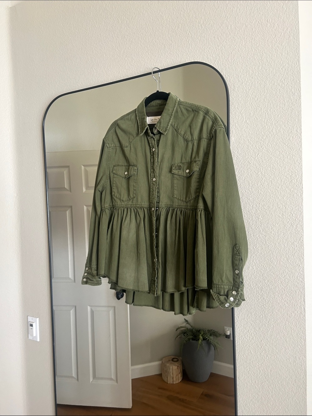 Free People Olive Utility Peplum Button-Up Jacket